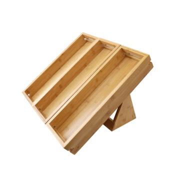 Juego de 3 bandejas medianas y soporte de bambú (4 uds.), 49,22 x 45,08 x 33,02 cm