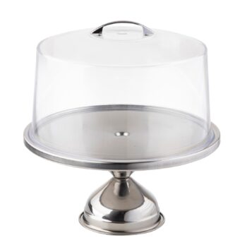 Juego de soporte y tapa para tartas, soporte de acero inoxidable, tapa de policarbonato, 35 x 32,5 cm Ø