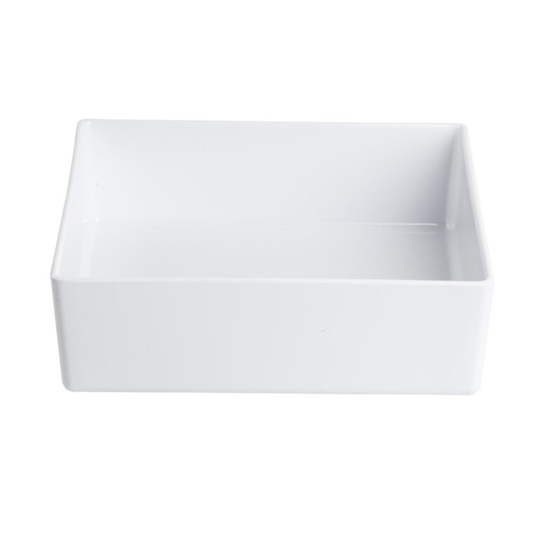 Recipiente de lados rectos de melamina, 25,5 x 25,5 x 7,5 cm, blanco — Caja de 6 unidades