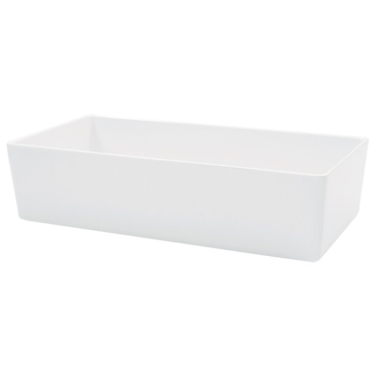 Recipiente de lados rectos de melamina, 30,5 x 15 x 7,5 cm, blanco — Caja de 6 unidades