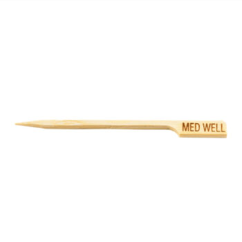 Palillo marcador de carne «Hecho» TableCraft de bambú, 9 cm, paquete de 100