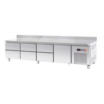 Mesa refrigerada baja de 224 cm con siete cajones