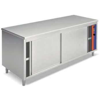 Mesa caliente ventilada de acero inoxidable con puertas correderas