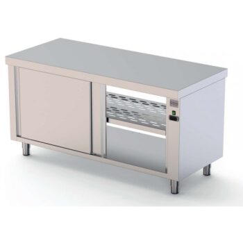 Mesa caliente central de acero inoxidable con puertas correderas a una cara
