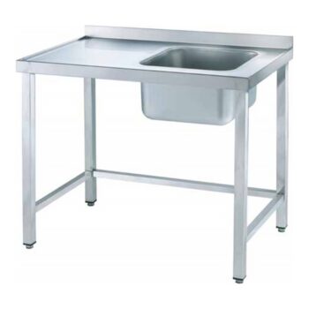 Mesa central de acero inoxidable con vierteaguas y traviesas