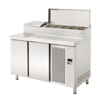 Mesa refrigerada de preparación de 135 cm con vitrina para 7 cubetas GN 1/3