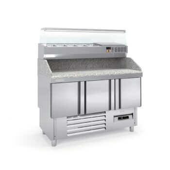 Mesa refrigerada de pizza compacta de 137 cm con expositor de ingredientes iluminado
