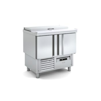 Mesa refrigerada de preparación con alojamiento para cubetas, tapa inox o cúpula de cristal, de 93 y 138 cm