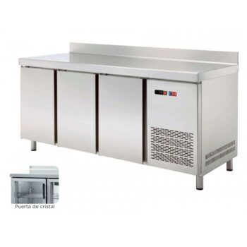 Mesa refrigerada snack de 202 cm con tres puertas de cristal