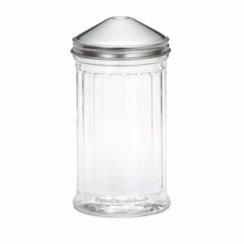 Salero y pimentero TableCraft de vidrio estriado con vertedor central, 355 ml