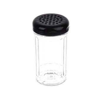Salero y pimentero TableCraft de Tritan estriado con tapa negra, 355 ml