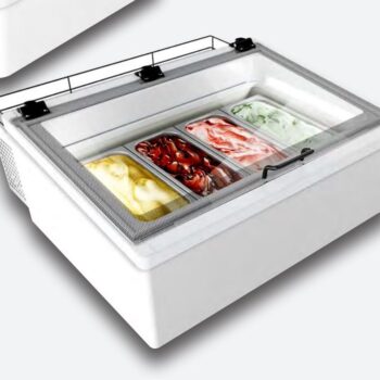 Vitrina de helados de sobremesa con tapa de cristal