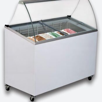 Vitrina de helados con tapas correderas y ruedas