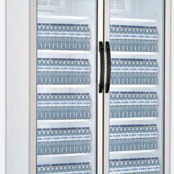 Armario expositor refrigerado de 690 litros con dos puertas de cristal y cajón luminoso