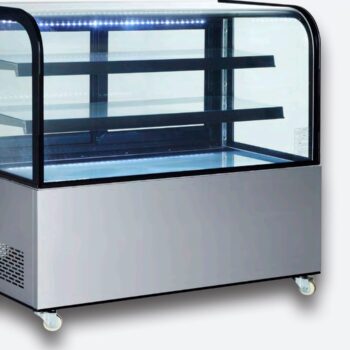 Vitrina de pastelería refrigerada de cristal curvo en acero inoxidable