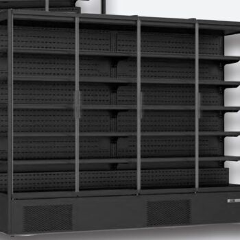 Mural refrigerado negro con puertas de cristal
