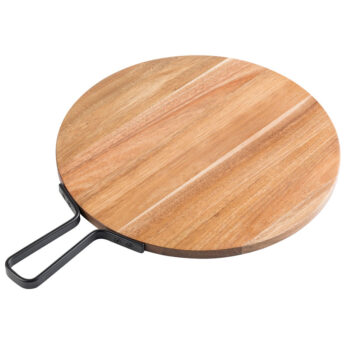 Paleta redonda de madera y metal, 35,5 cm Ø con mango metálico de 12 cm