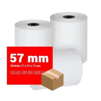 Papel térmico de 57 mm para datáfono, caja de 50 rollos