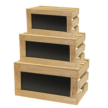 Set cajas color madera natural: pequeña (35 x 25,5 x 18 cm); mediana (40,5 x 30 x 23,5 cm); grande (49 x 34,5 x 26,5 cm)