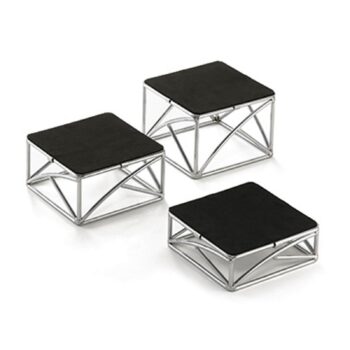 Set de 3 elevadores cuadrados antideslizantes de hierro cromado, 15,2 x 15,2 cm, alturas de 5,1, 7,6 y 10,2 cm