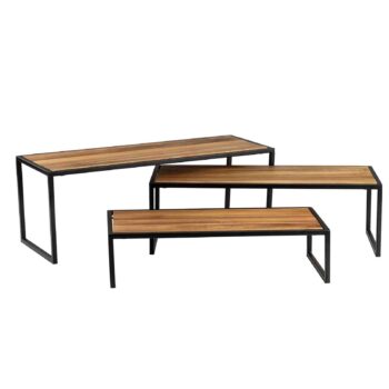 Set de 3 elevadores cuadrados de madera de acacia y metal, pequeño: 44 x 20 x 11 cm