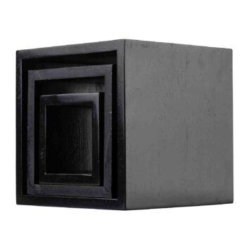 Set de 3 elevadores cuadrados de madera negra, pieza mayor 23 x 23 x 23 cm