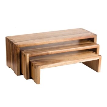 Set de 3 elevadores de acacia en cascada, peq. 44 x 18 x 11,5 cm