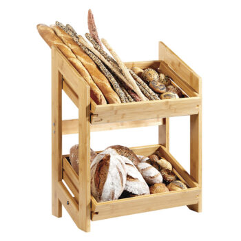 Soporte de bambú para pan, 2 bandejas de bambú, 53,59 x 34,29 x 70,49 cm