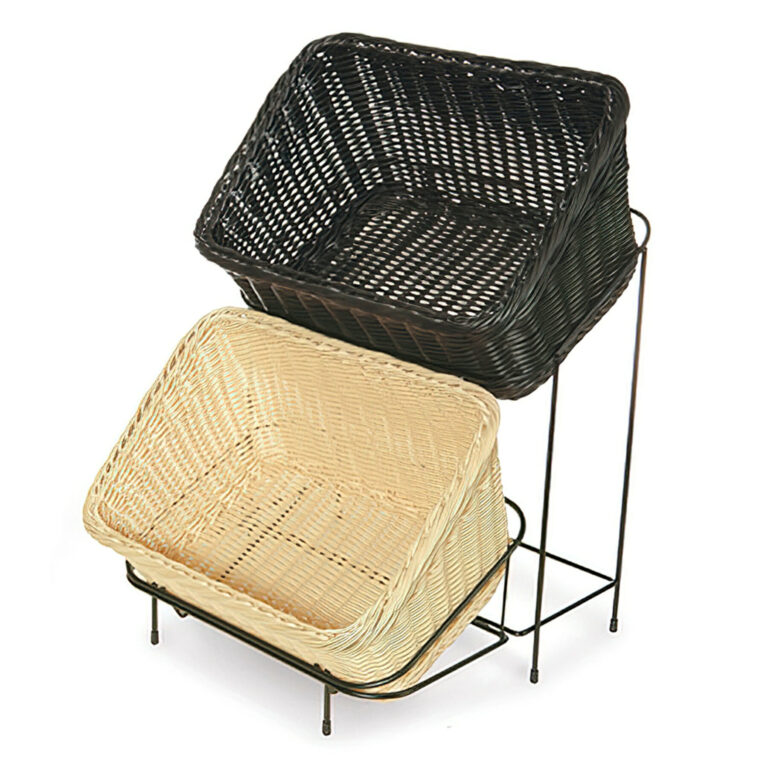 Suporte de metal preto para dois cestos retangulares em cascata, 32 x 20 x 36 cm — Caixa de 6 unidades