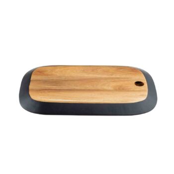 Tabla de servir de acacia con borde de pintura de pizarra negra, 30,5 x 19,5 x 2 cm