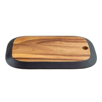 Tabla de servir de acacia con borde de pintura de pizarra negra, 35,5 x 23 x 2 cm