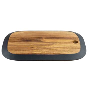 Tabla de servir de acacia con borde de pintura de pizarra negra, 40,5 x 26,5 x 2 cm