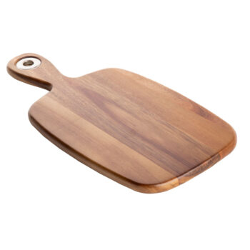 Tabla para pan con ojal metálico de madera de acacia, 26,5 x 18,5 x 1,5 cm