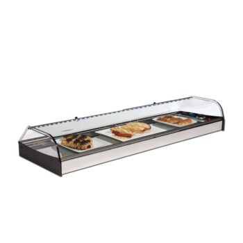 Vitrina caliente de bandeja plana para pizza, bocadillos y bollería