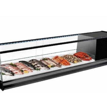 Vitrina refrigerada para pescado y marisco sobre hielo