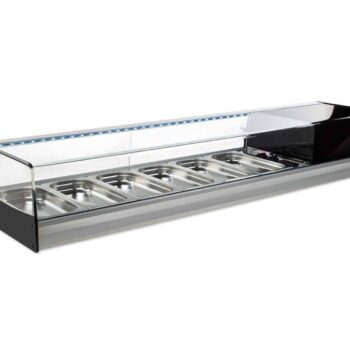 Vitrina refrigerada de tapas de cristal curvo radio 20 con cubetas GN 1/3