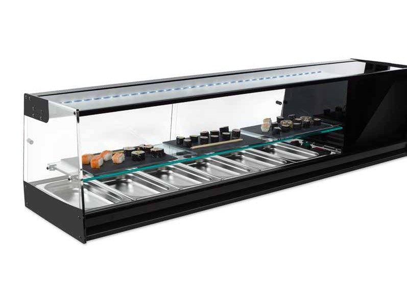 Vitrina refrigerada para sushi con estante intermedio