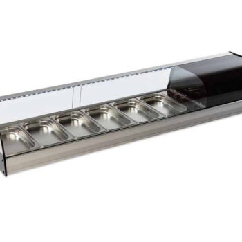 Vitrina refrigerada de tapas de cristal curvo con cubetas GN 1/3