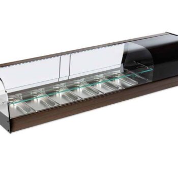 Vitrina refrigerada de tapas de cristal curvo con estante intermedio con cubetas GN 1/3