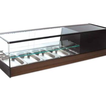 Vitrina refrigerada de tapas de cristal recto con estante intermedio y cubetas GN 1/3