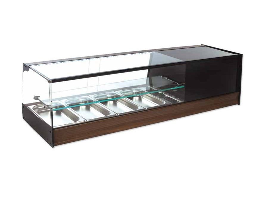 Vitrina refrigerada de tapas de cristal recto con estante intermedio y cubetas GN 1/3