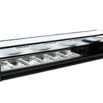 Vitrina refrigerada de tapas de cristal recto con estante y cubetas