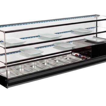 Vitrina refrigerada de tapas con dos estantes y cubetas