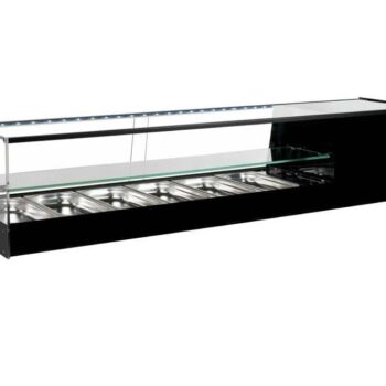 Vitrina refrigerada de tapas negra con estante intermedio con cubetas GN 1/3