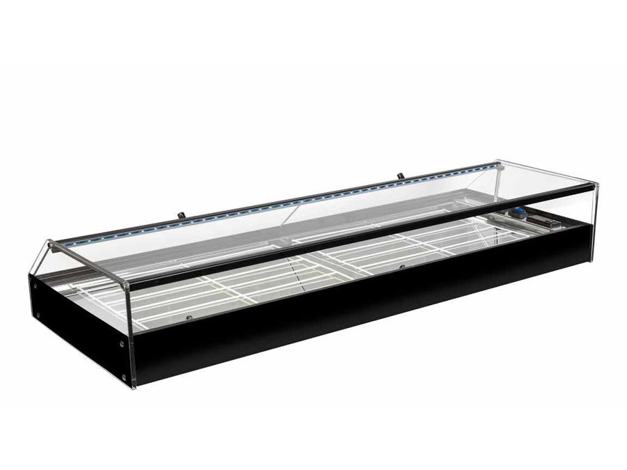 Vitrina refrigerada negra de bandeja plana con cristal frontal