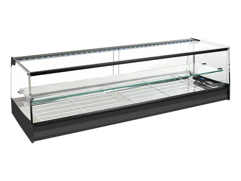 Vitrina refrigerada de tapas de cristal recto con estante y grupo remoto con cubetas GN 1/3
