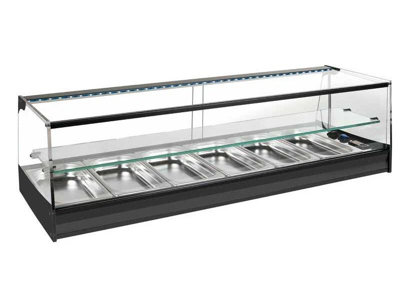Vitrina refrigerada de tapas de cristal recto con estante y grupo remoto con parrillas