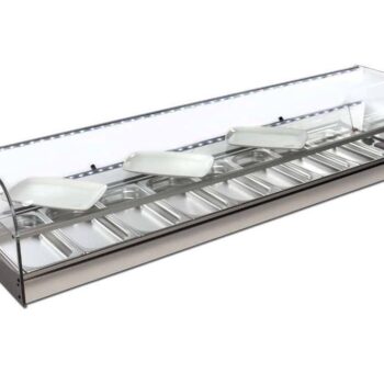 Vitrina refrigerada de cubetas con estante intermedio, cristal curvo