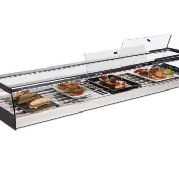 Vitrina refrigerada para pinchos de acero inoxidable con puertas a ambos lados