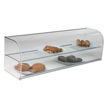 Vitrina neutra de cristal curvo con estante intermedio y perfil de aluminio